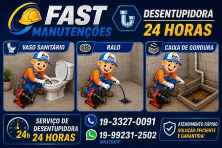 19-992312502 Desentupidora no Parque Universitário em Campinas - Desentupidora Fast Manutenções