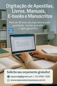Digitação Profissional de Apostilas, Livros, Manuais, E-books, Manuscritos e Provas
